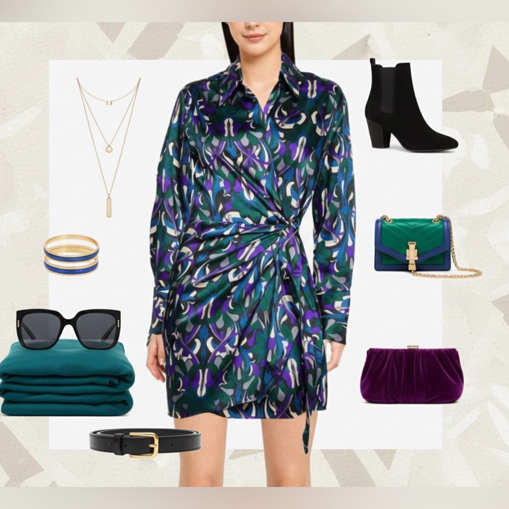 MANGO Abstract Print Wrap Mini Dress - Picture 8 of 8